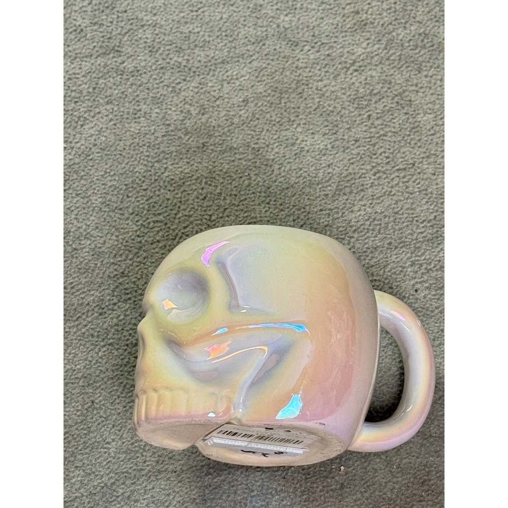 Killstar Iridescent Skull Mug Ceramic Goth Pearlescent Holographic Coffee Cup
